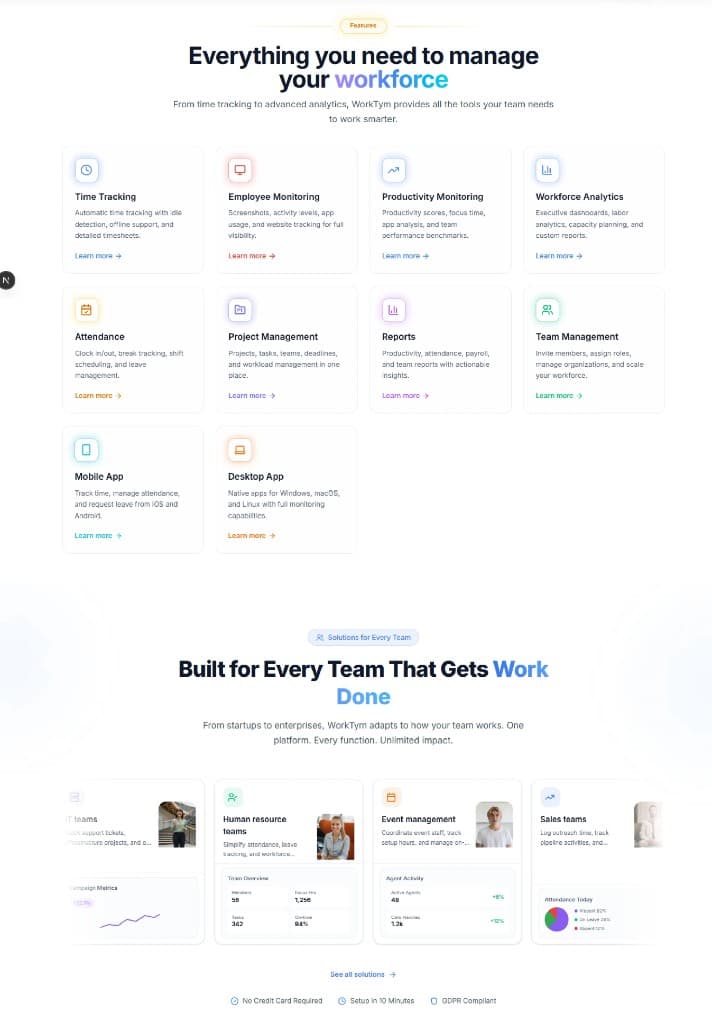 Worktym features preview